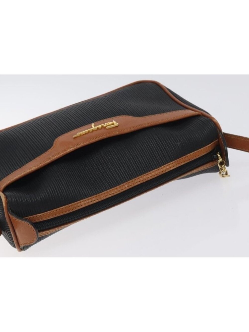 Authentic Salvatore Ferragamo Shoulder Bag Leather PVC Black Gold - Picture 4 of 16